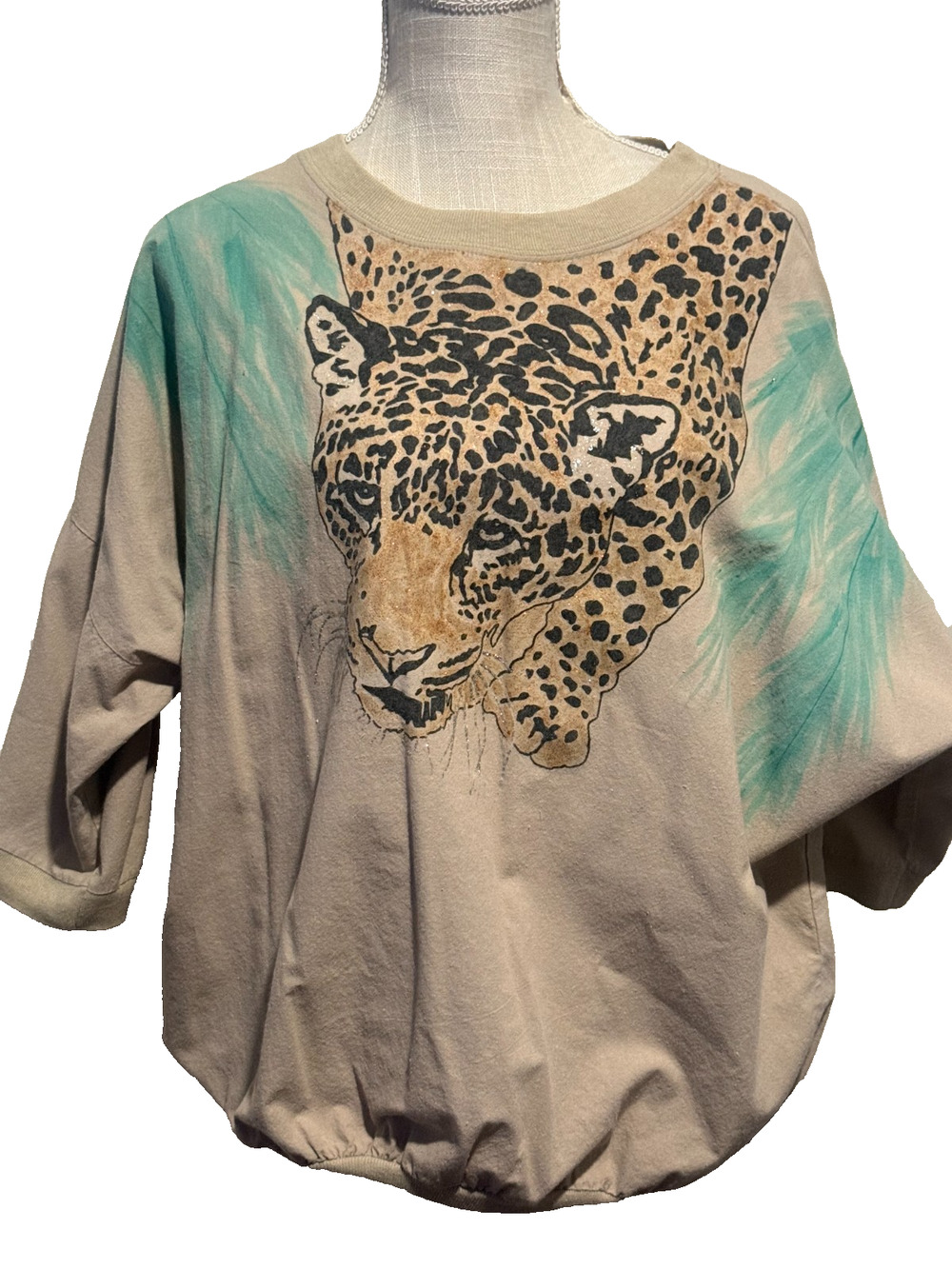 Vintage Leopard Face Graphic Top XL Oversized Animal Print Safari Boho Cotton